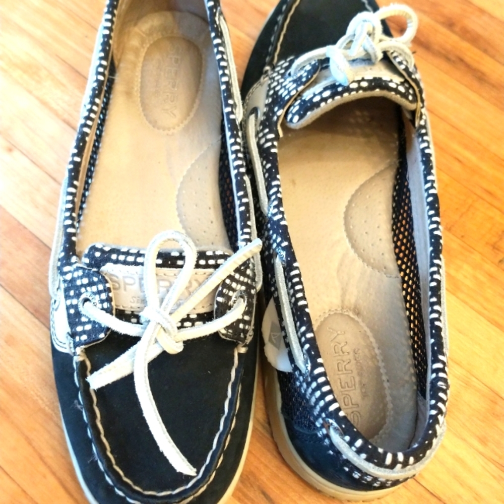 Sperry Top-sider boat shoes - black & cream Sz 7M